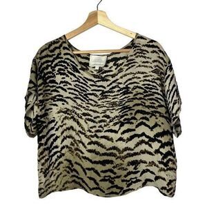 Madison Marcus Brown Zebra Print Short Sleeve Silk Blouse S